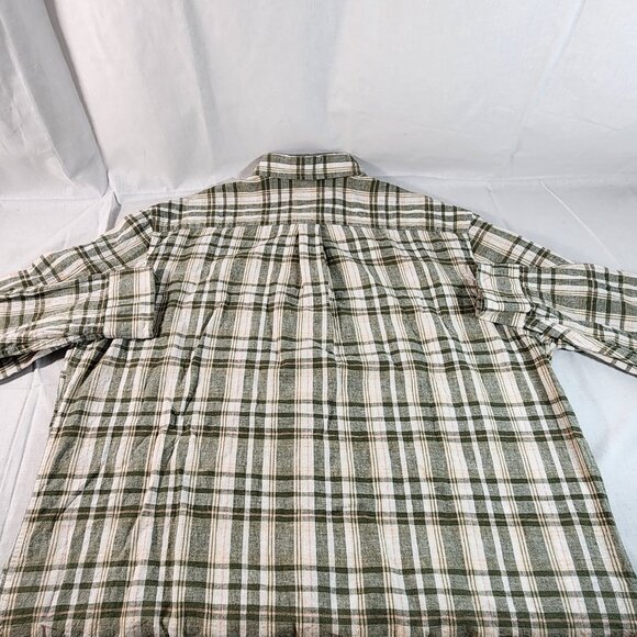 Old Navy Men's XXL Button Up Slim Fit Plaid Linen Cotton Green White Pocket VG - Picture 8 of 11